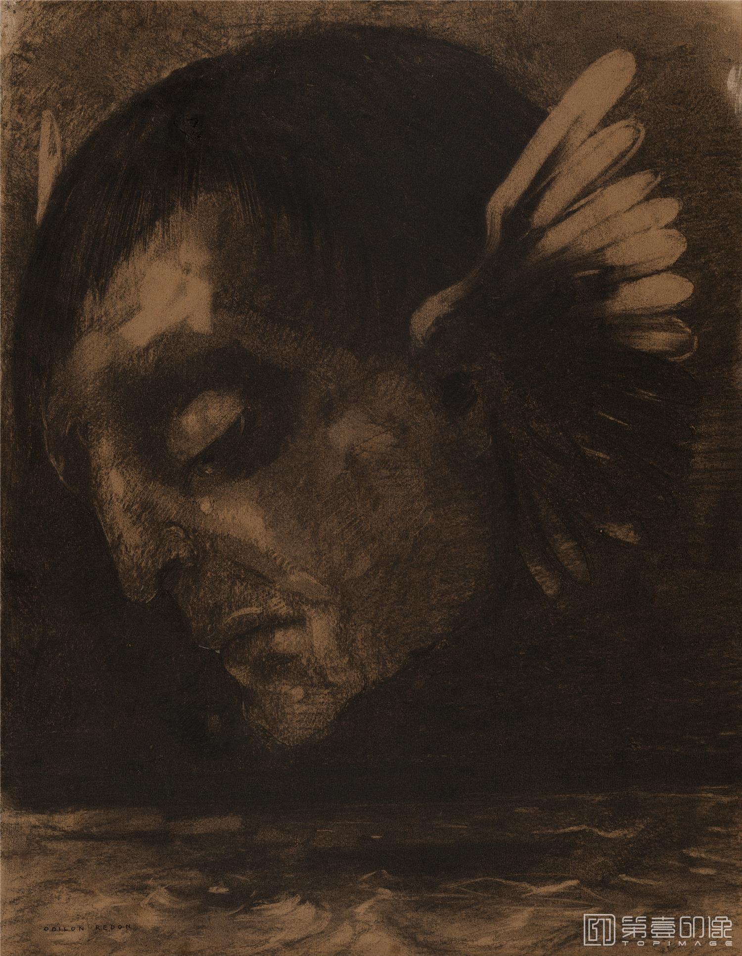 油画-美国波士顿美术馆-Odilon Redon Tears (Les Pleurs)。-101